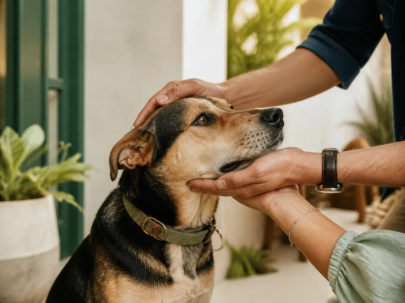 Una mascota adoptada recibe cariño de su nueva familia