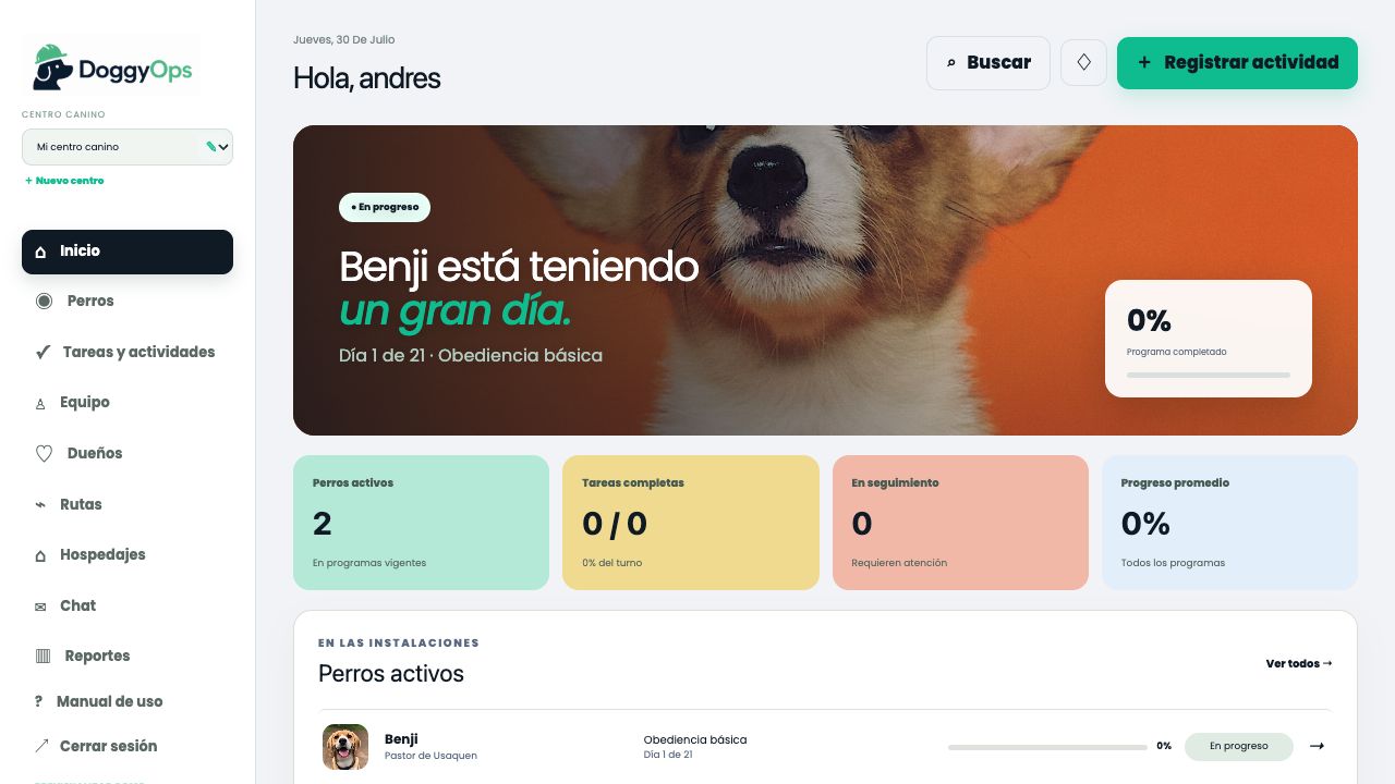 Vista real del dashboard para administrador
